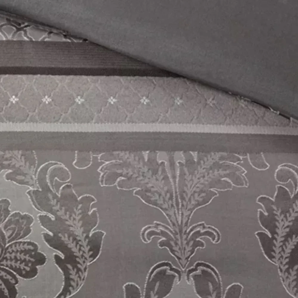 Floral Jacquard Modern Metallic Silver Shimmer Grey Comforter - Size King